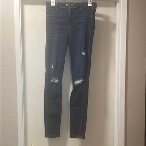 Hollister Women's Dark Blue Ripped Skinny Jeans